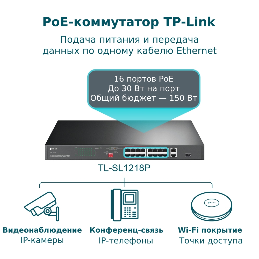 16-портовый PoE+ коммутатор TL-SL1218P